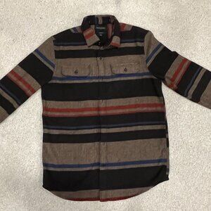 Banana Republic  Brown and Black Striped Melton Shirt Jacket Medium Tall MT